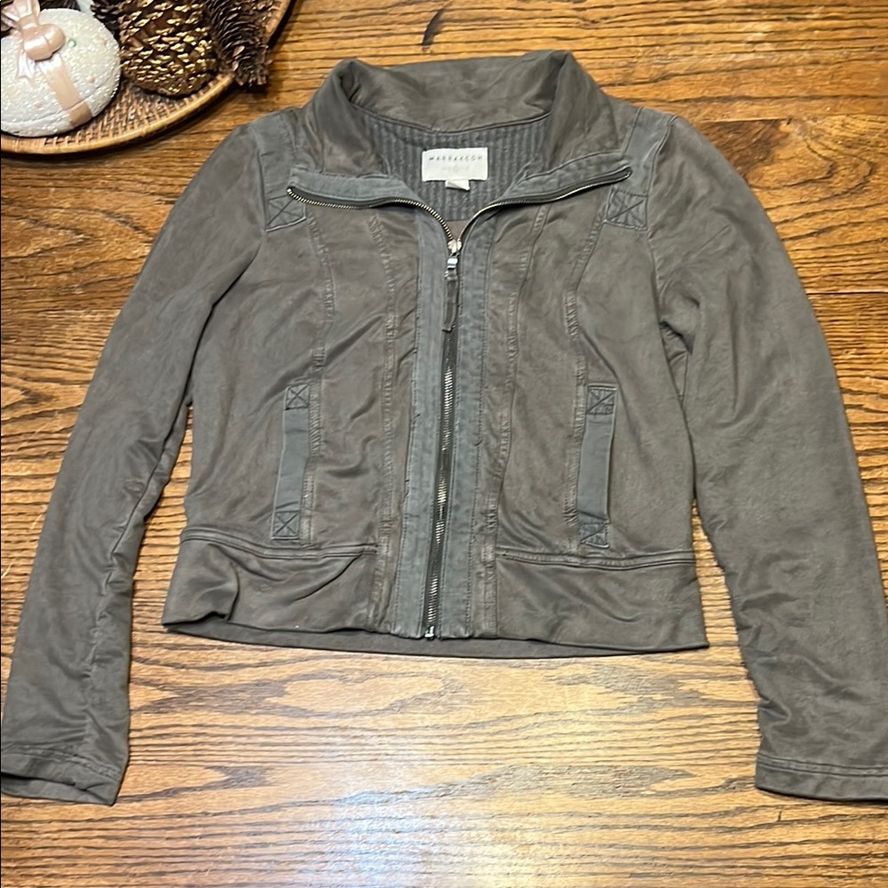 Anthropologie Marrakech Ashland olive green/gray suede moto Jacket